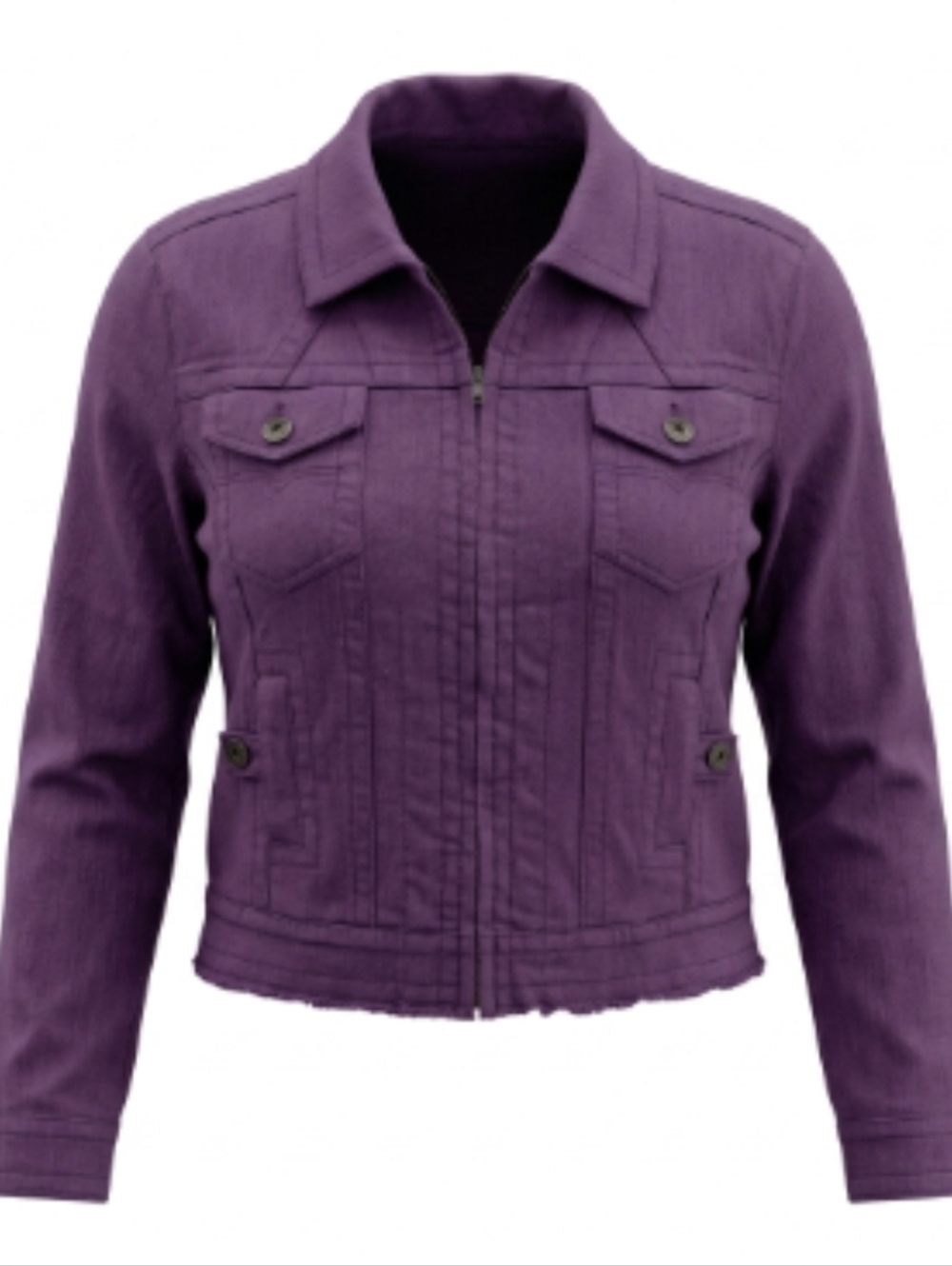One World Deep Purple Cropped Zip-Up Denim Trucker Jacket New With Tags